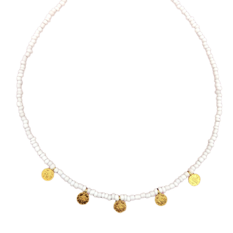 5 gold coins necklace white