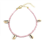 Enkelbandje met 4 schelpjes roze