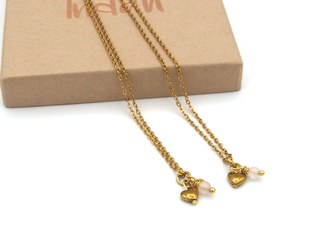 Moeder, dochter ketting set love,rozenkwarts